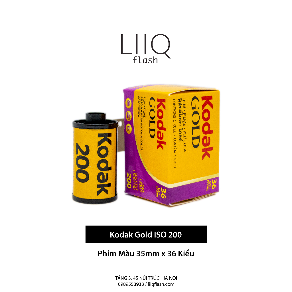 Phim Kodak Gold ISO 200, Màu Color, 135/35mm x 36 Kiểu, In Date Cho Máy Chụp Ảnh Film - LIIQ Flash