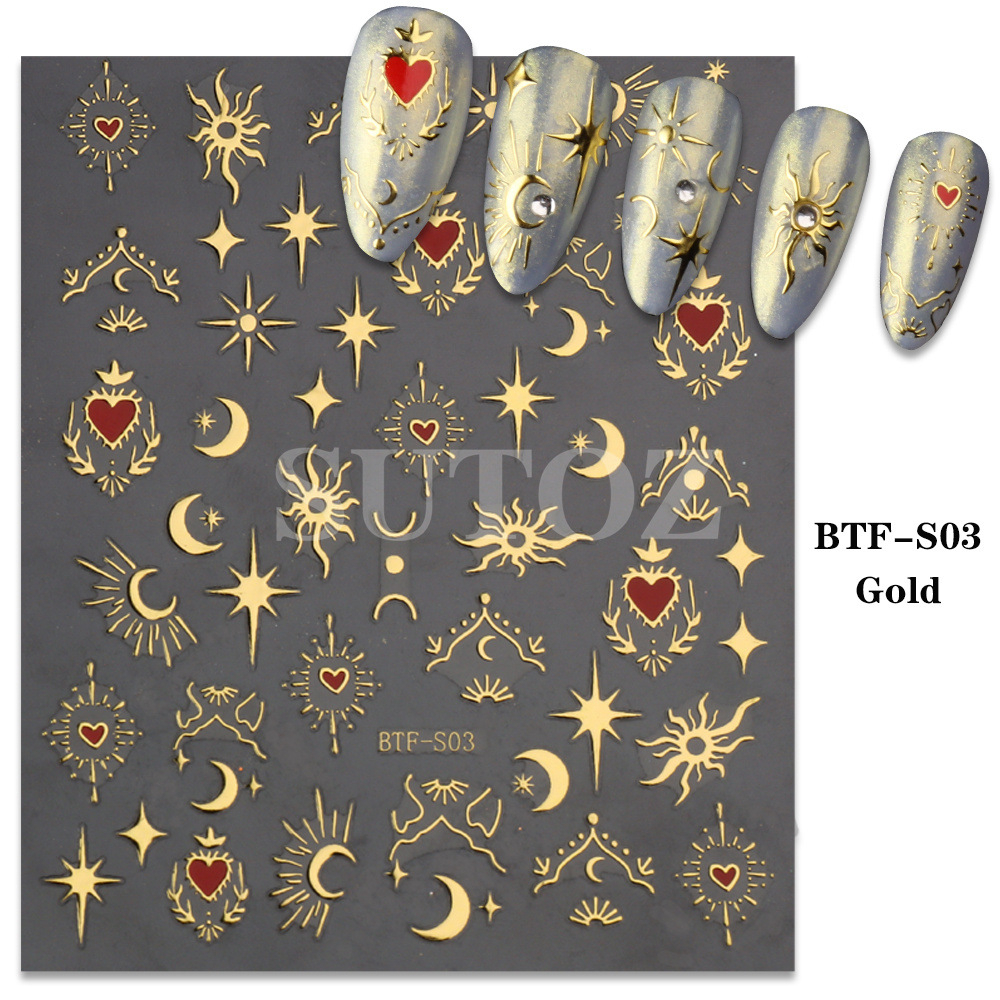 Sticker dán móng tay/Miếng dán trang trí móng tay họa tiết 3D mặt trời, mặt trăng.