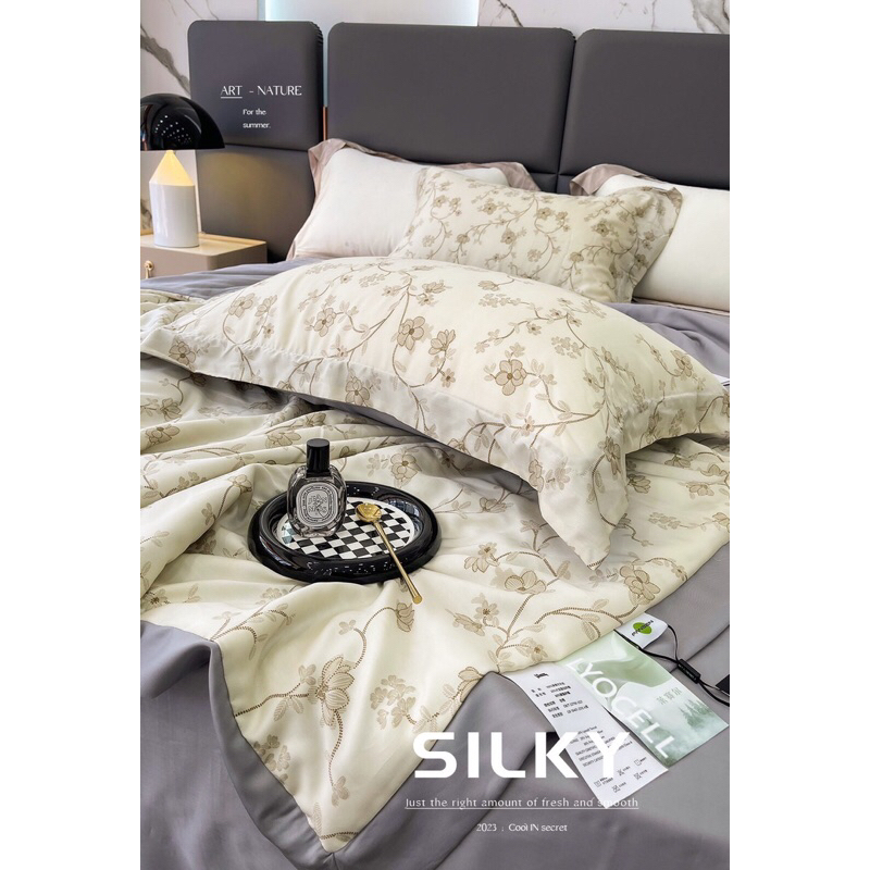 Chăn tencel thêu in hoa 80s công nghệ ICECOOL