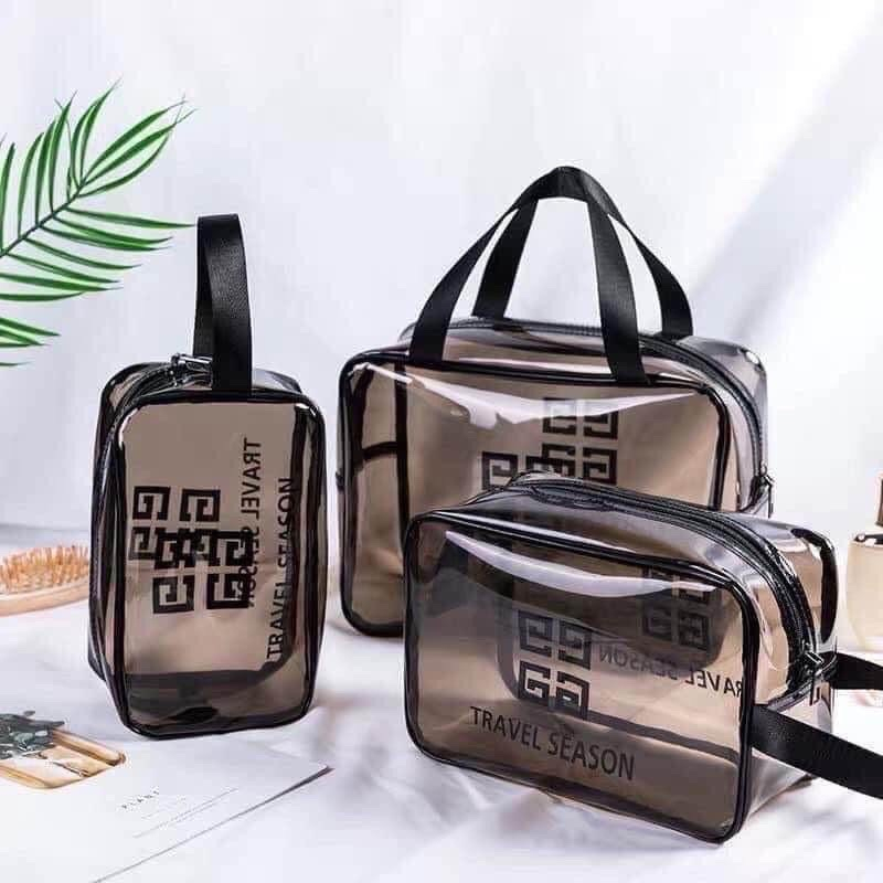 Set 3 túi trong suốt đựng đồ, mỹ phẩm du lịch thời trang