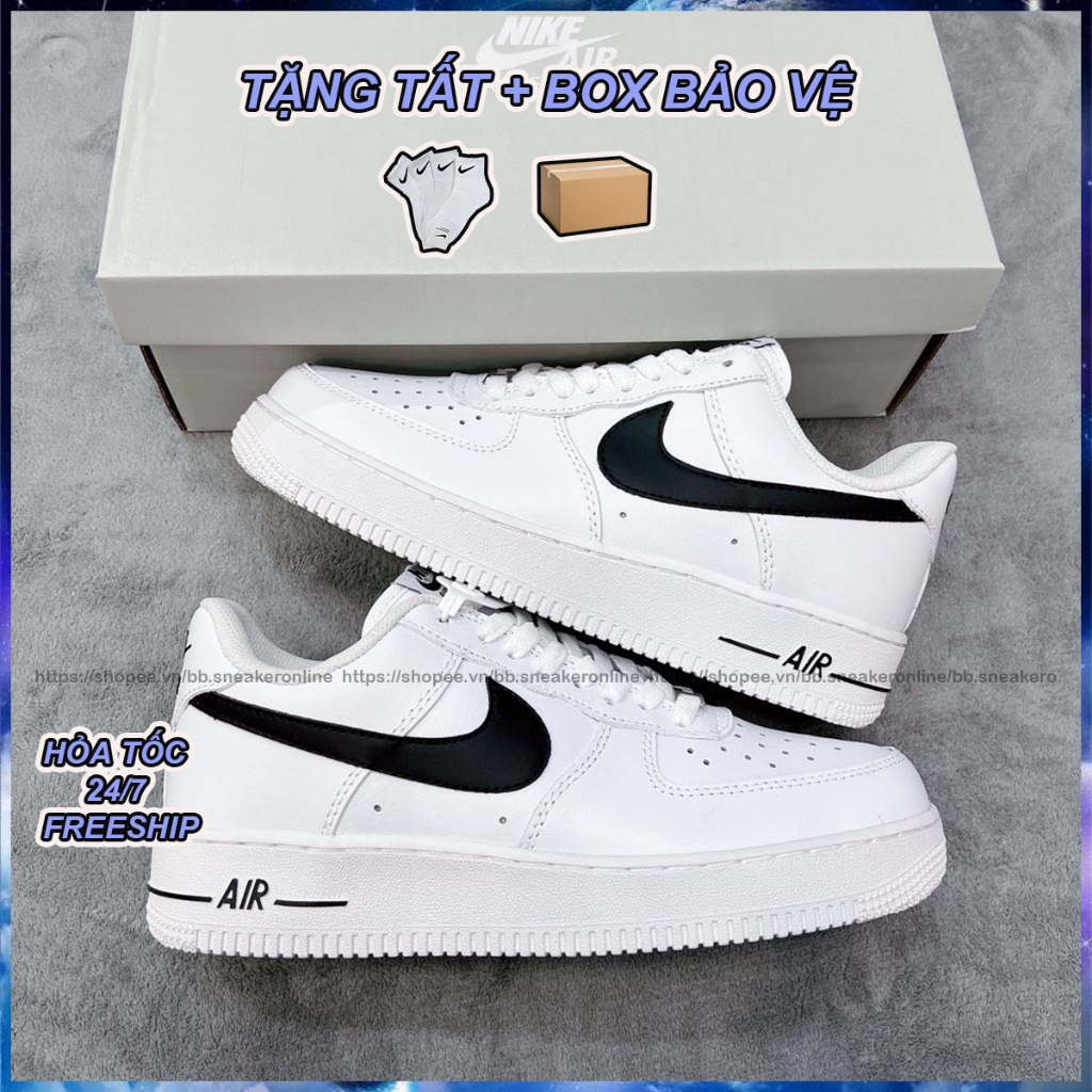 Giày_Nike Air Force 1, AF1 vệt đen đế Air, bản Cao Cấp full box bill phụ kiện, tặng box bảo vệ