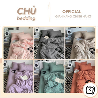 ⚡GIÁ SỐC⚡️Bộ chăn ga gối Đũi Thuần Mềm Mại đơn sắc Tối Giản- CHÙ BEDDING