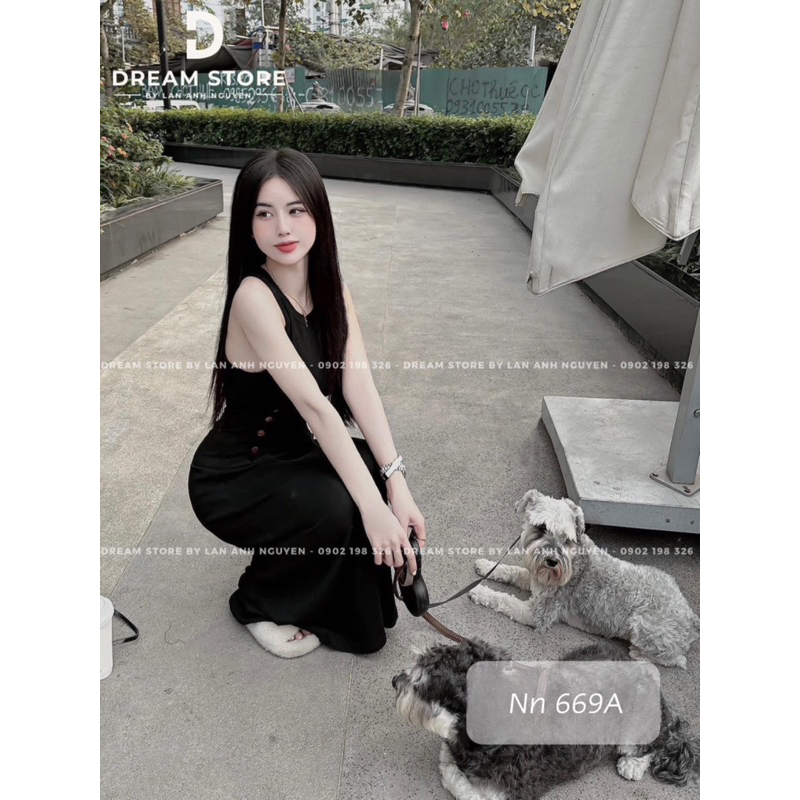 Váy Sát Nách Ôm Body Phối Nút Khuy Chiết Eo Dáng Xoè