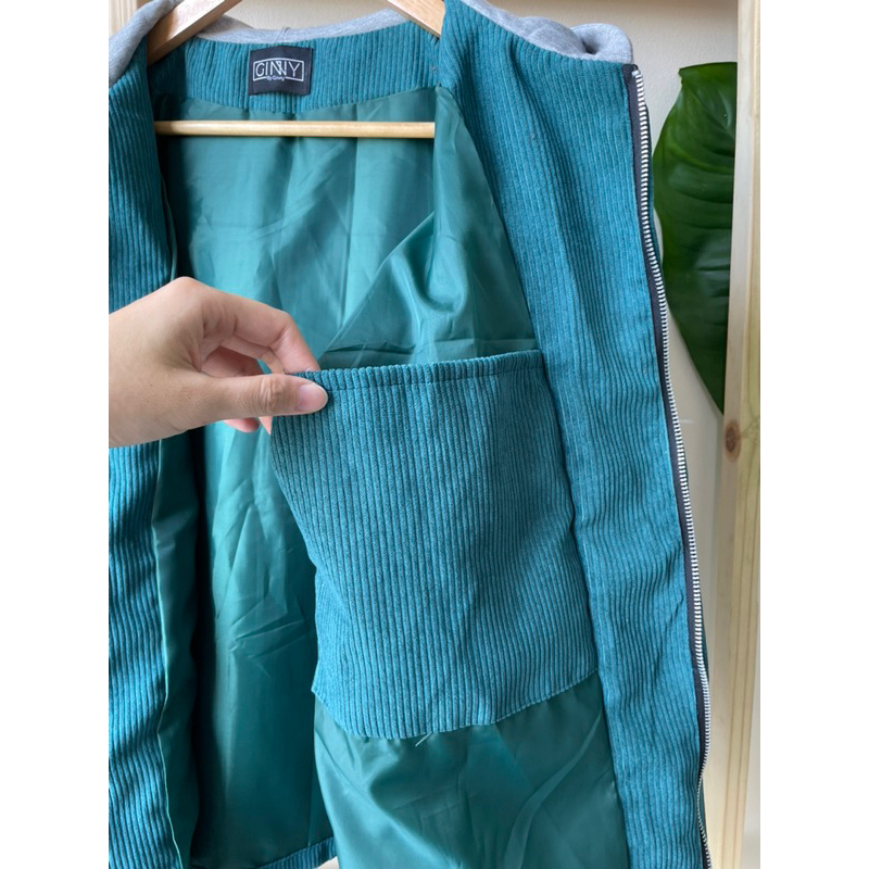 Áo khoác nhung tăm nón nỉ xám GiNNY