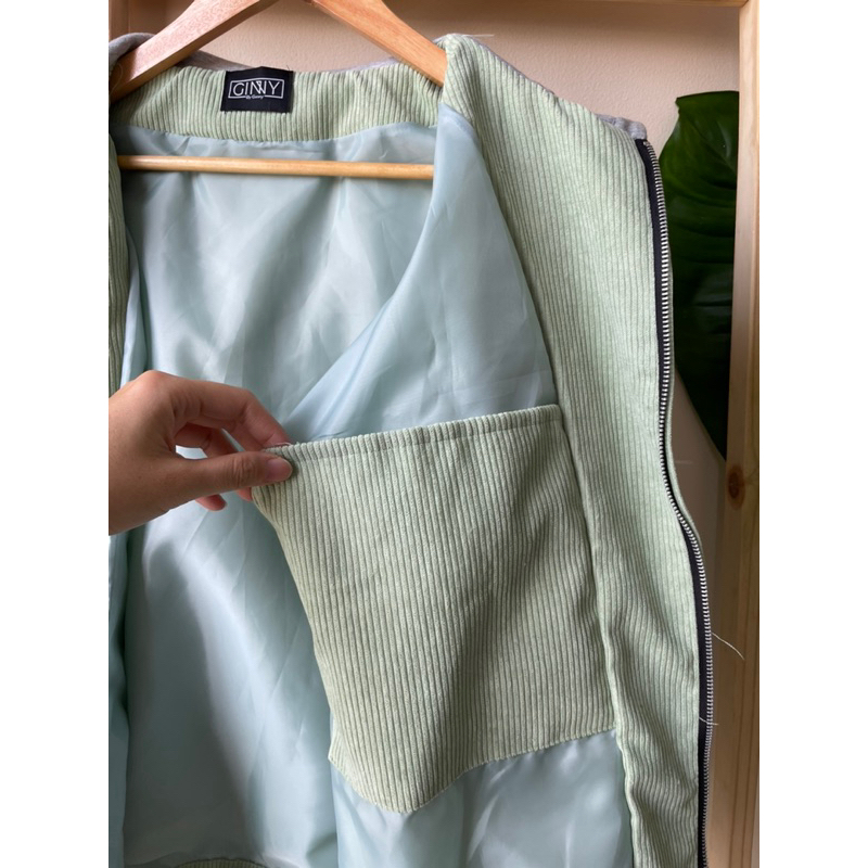 Áo khoác nhung tăm nón nỉ xám GiNNY