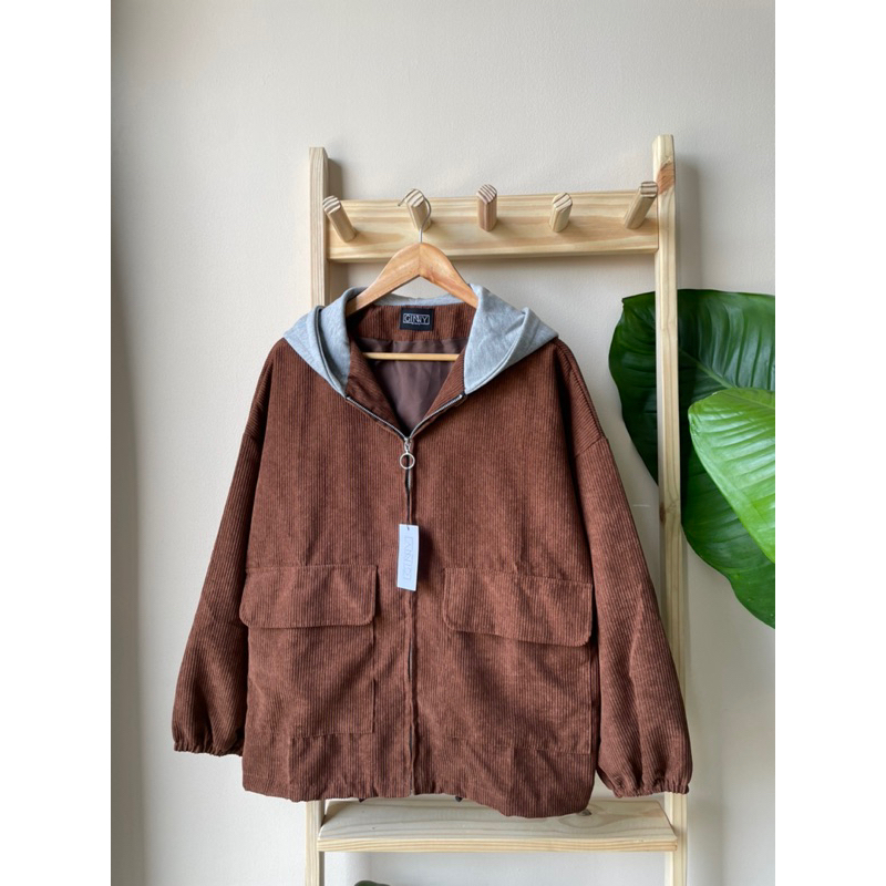 Áo khoác nhung tăm nón nỉ xám GiNNY