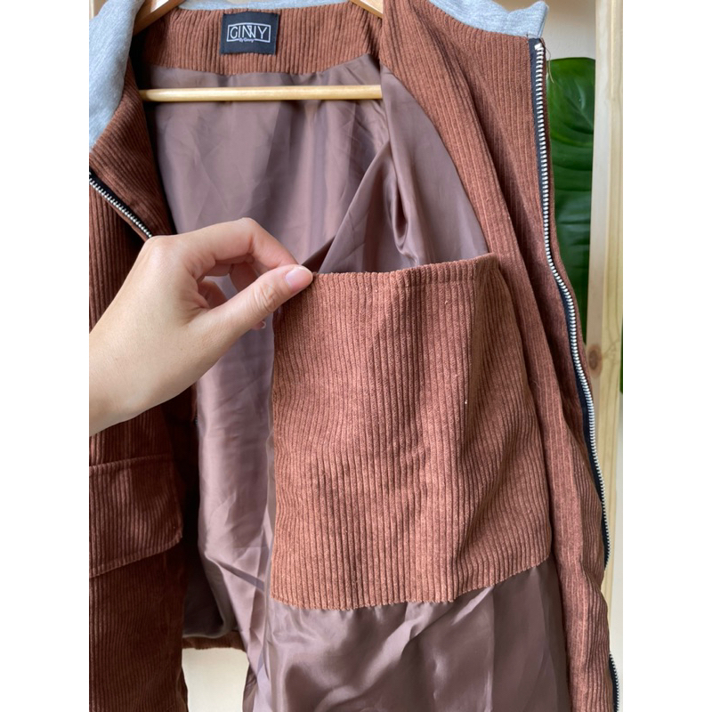 Áo khoác nhung tăm nón nỉ xám GiNNY