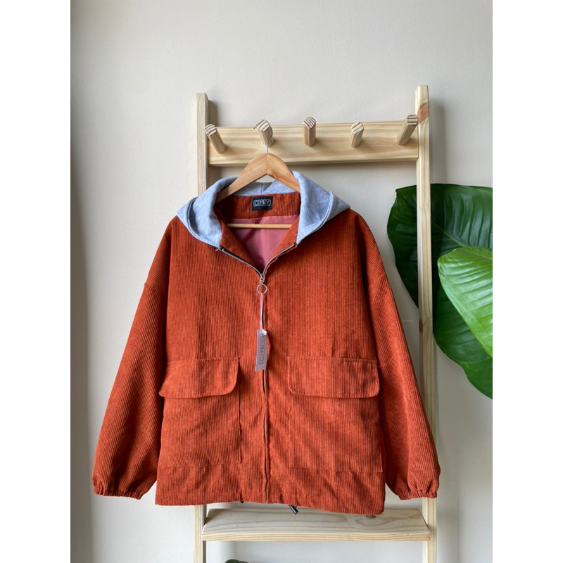 Áo khoác nhung tăm nón nỉ xám GiNNY