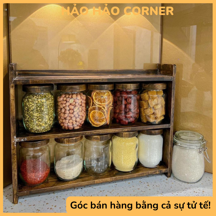 Kệ gỗ 3 tầng đứng đựng chai lọ gia vị bếp, kệ để bàn bếp