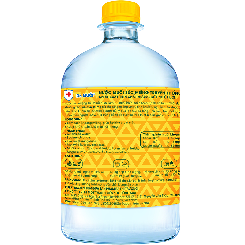 Nước súc miệng Dr.Muối- Hương Dứa Nhiệt Đới- Thơm Mát Dài Lâu- Chai 1000ml