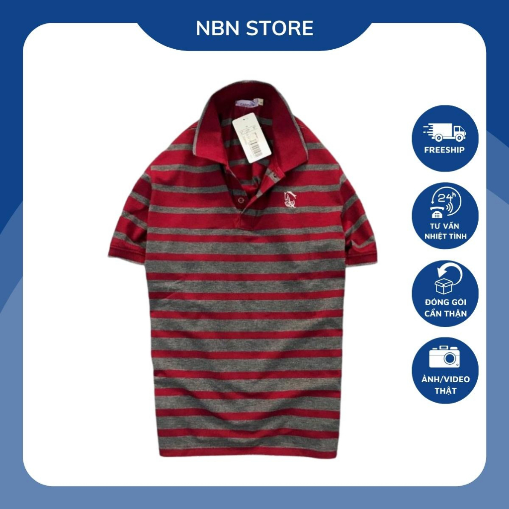 Áo nam POLO thun sọc dệt, màu đen xanh đỏ - P0072