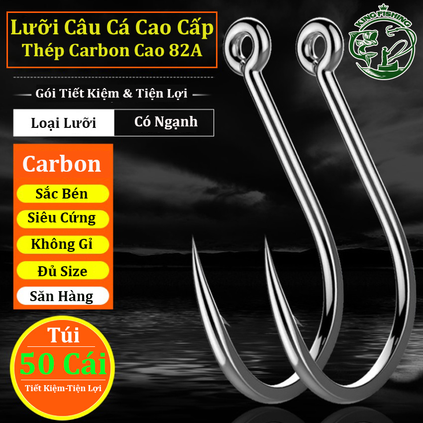 Lưỡi câu cá siêu nhạy siêu cứng vỉ 50 cái đủ size lựa chọn chuyên dùng câu cá trắm chép diếc rô phi và săn hàng