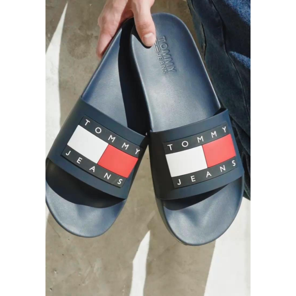 Dép Chính Hãng Tommy Jeans Hilfiger Flag Pool Navy Shop Xám Store