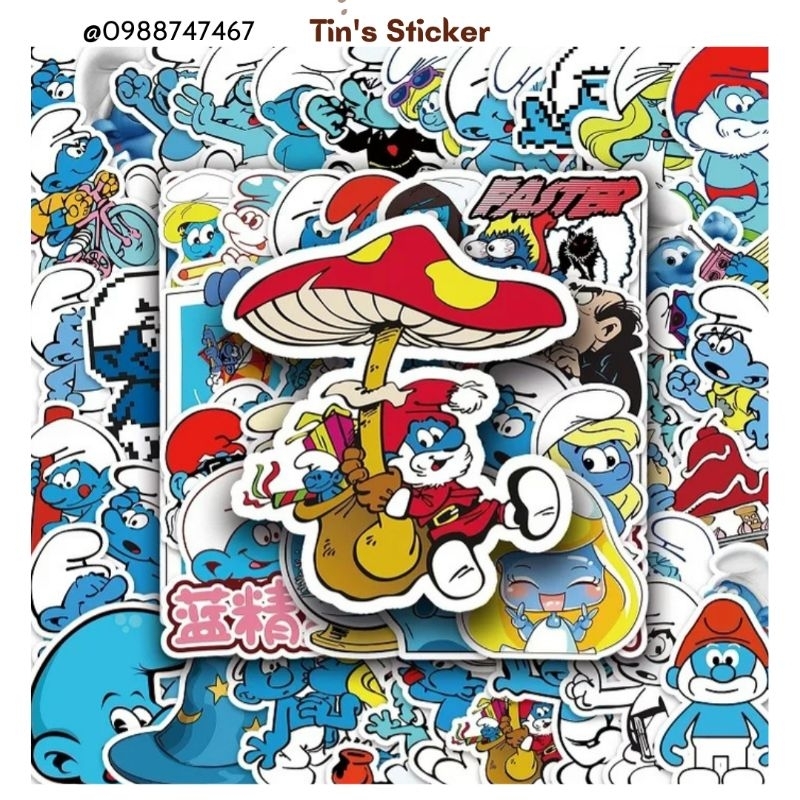 Combo 50 miếng dán sticker Xì Trum dán nón mũ bảo hiểm laptop vali sổ tay đàn guitar điện thoại xe máy