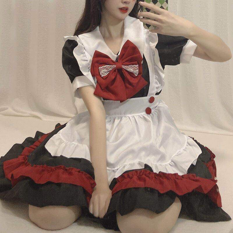 ❣ Maid nơ đỏ hóa trang hầu gái dễ thương