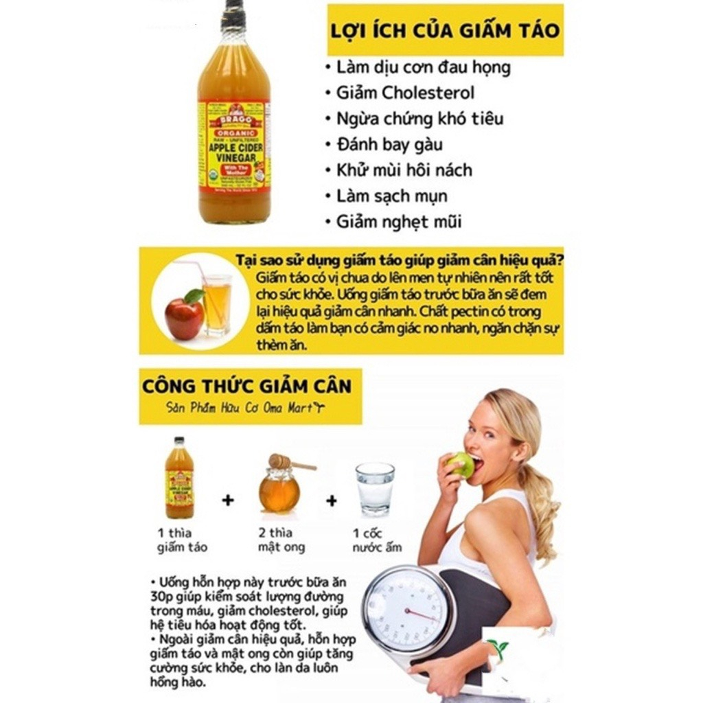 Giấm Táo Hữu Cơ Bragg - Hàng Mỹ