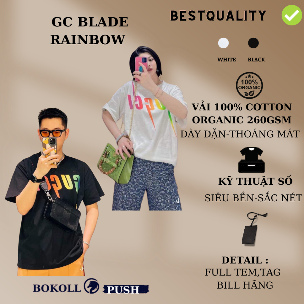 Áo thun gucci blade rainbow nam nữ form rộng tay lỡ vải cotton organic 100 Áo gucci nam nữ hàng Bestquality QC
