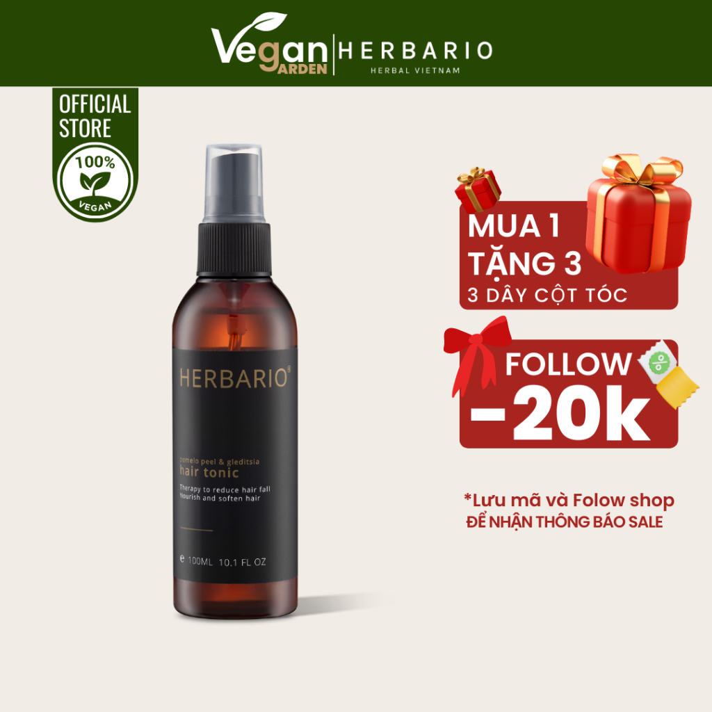 Nước dưỡng tóc tinh vỏ Dầu Bưởi và Bồ Kết Herbario 100ml giảm rụng tóc, cung cấp dưỡng chất - Thuần Chay Vegan Garden