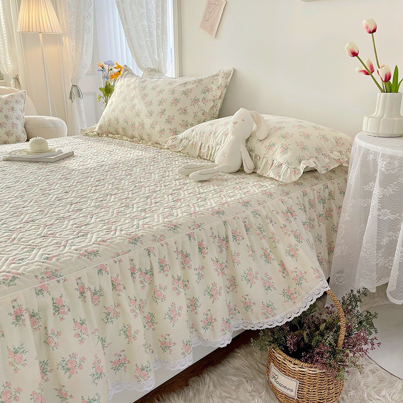 Freeship🌿Set ga gối cotton chần phủ bèo ren - có chun bo đệm - hàng cao cấp loại 1
