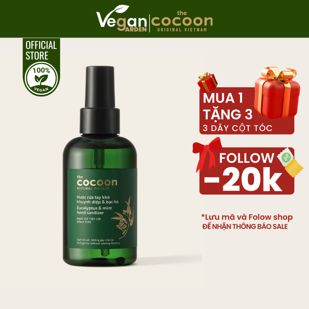 Nước rửa tay khô khuynh diệp bạc hà Cocoon 140ml sạch khuẩn không gây khô da - Thuần Chay Vegan Garden