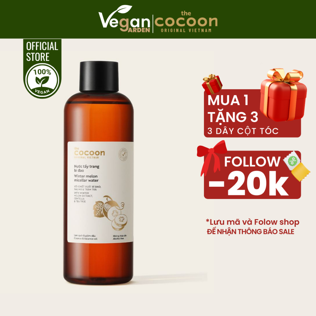 Nước tẩy dang bí đao Cocoon 500ml tẩy sạch lớp trang điểm bụi bẩn bả nhờn trên da - Thuần Chay Vegan Garden