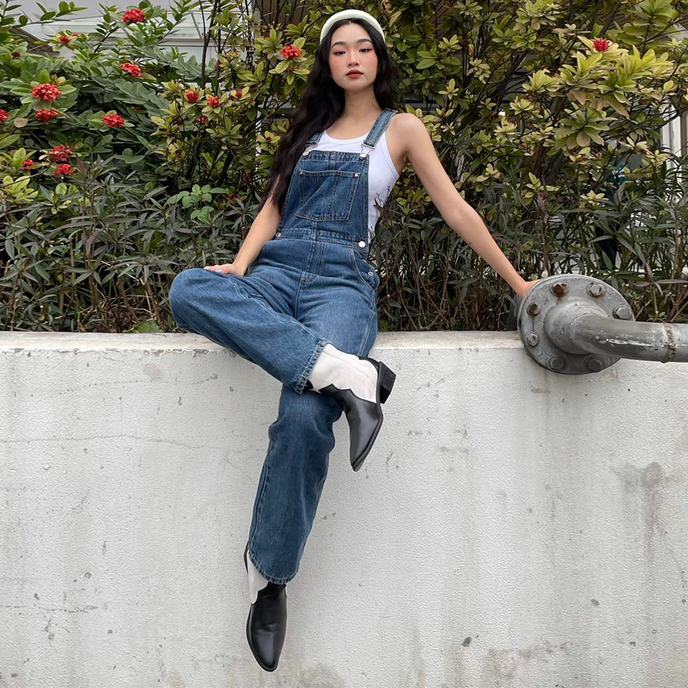 TheBlueTshirt - Quần Yếm Jeans Nữ Màu Xanh Đậm - The Original Denim Overalls