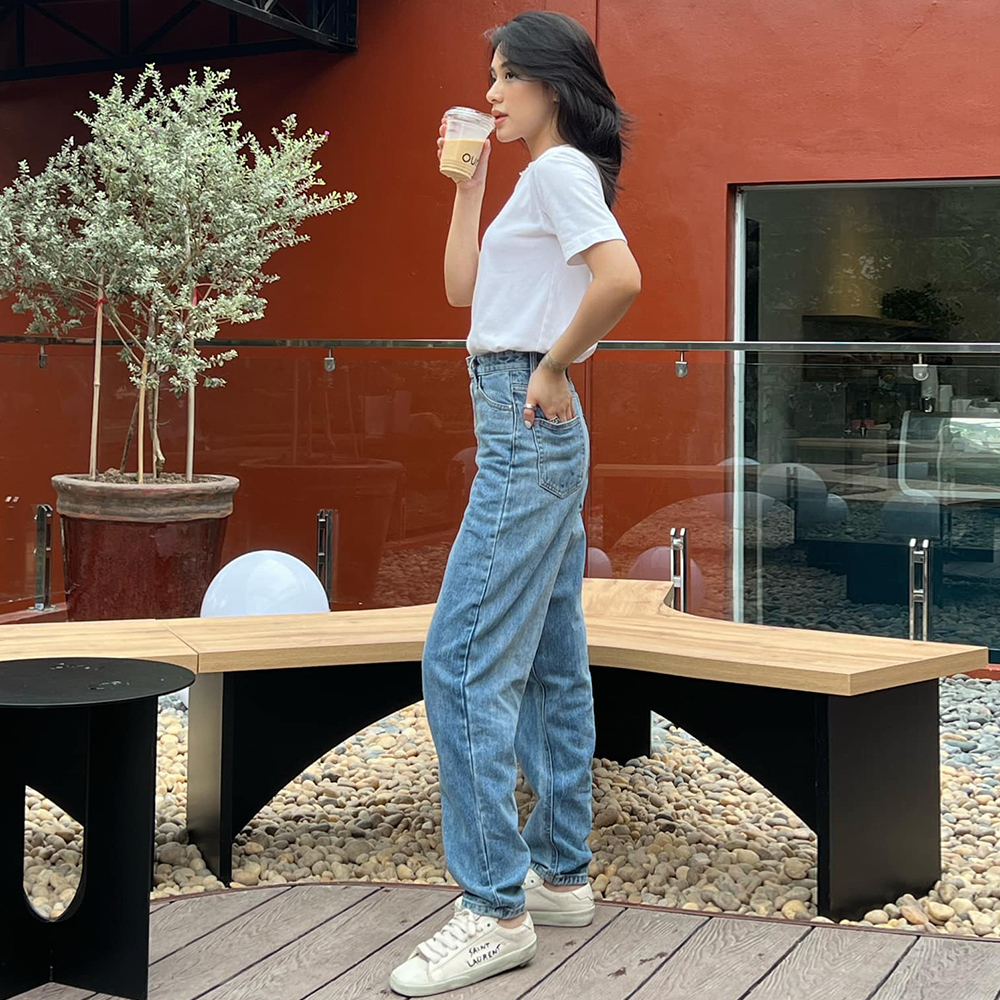 TheBlueTshirt - Quần Jeans Lưng Cao Nữ Màu Nhạt - The Original Mom Jeans - Vintage Wash