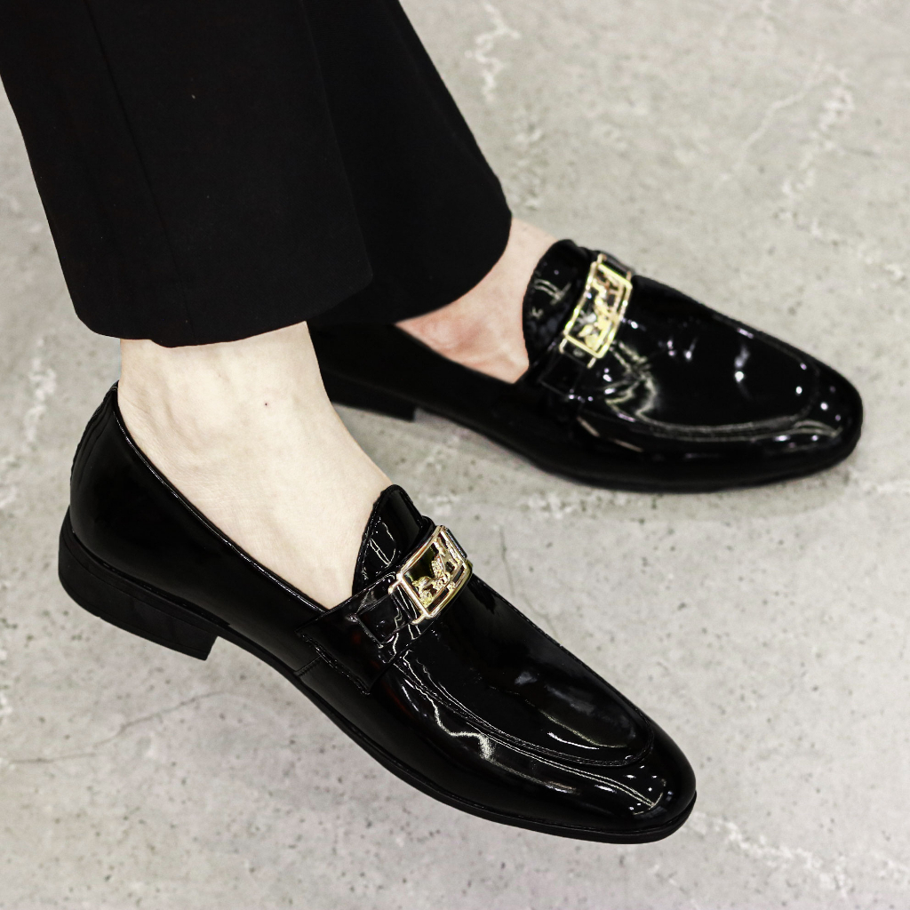 Giày Lười Nam Da Phủ Bóng Đai Vàng, Đế Khâu Chắc Chắn - Mã V2