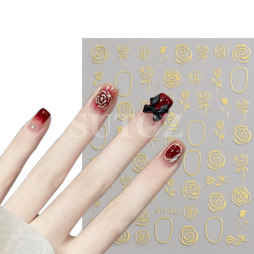 Sticker dán móng tay/Miếng dán trang trí móng tay phong cách hoa hồng cổ điển