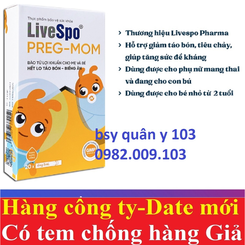 [PREGMOM] bào tử lợi khuẩn livespo preg mom chính hãng men hỗ trợ tiêu hóa khỏe [Hộp 20 ống]