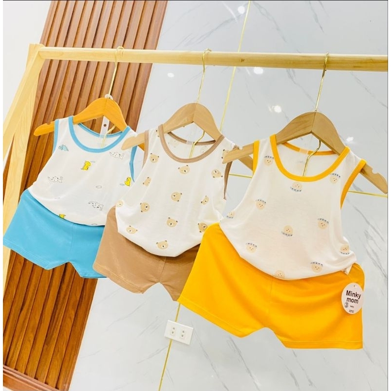 Bộ ba lỗ cho bé Minky Mom chất thun lạnh in họa tiết chất đẹp