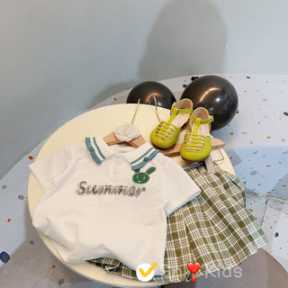 Set váy kẻ xanh Summer bé gái