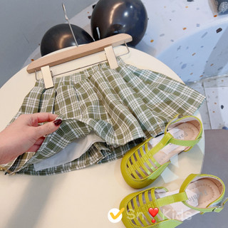Set váy kẻ xanh Summer bé gái