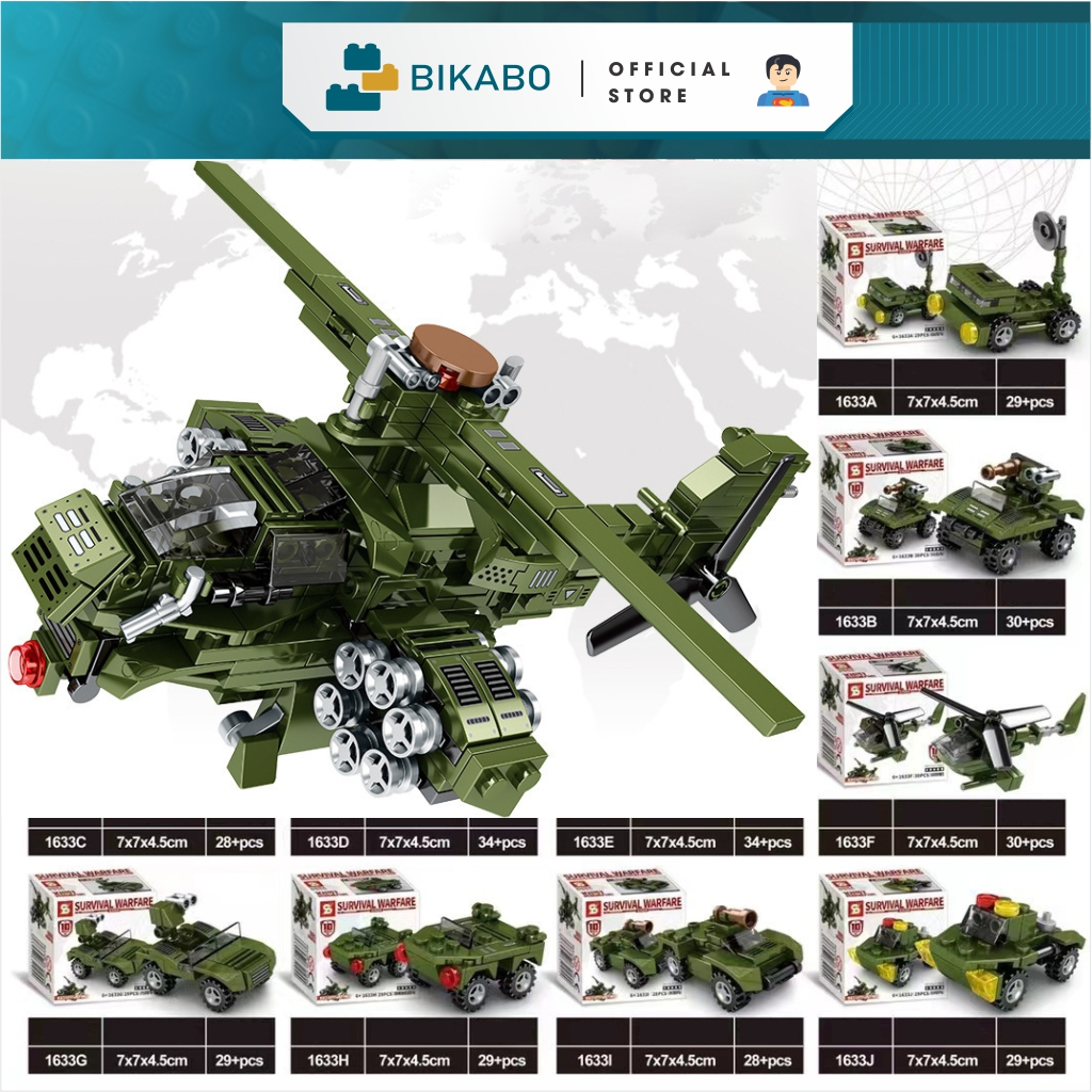 Đồ chơi mô hình máy bay trực thăng chiến đấu 324 chi tiết 10 trong 1, mô hình lắp ráp máy bay chiến đấu, BIKABO