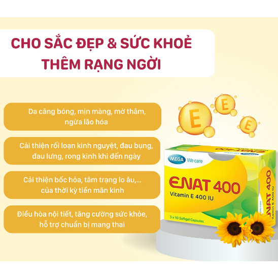 Viên uống Vitamin E ENAT 400IU Chống Lão Hóa, Rạn Da, Nám Sạm Da, Hỗ Trợ Chuẩn Bị Mang Thai