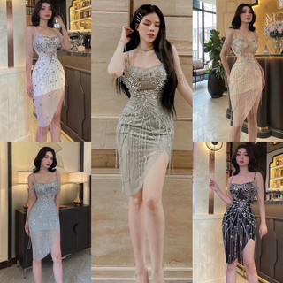 Đầm body đính dây đá cao cấp tặng kèm hoa tai thời trang