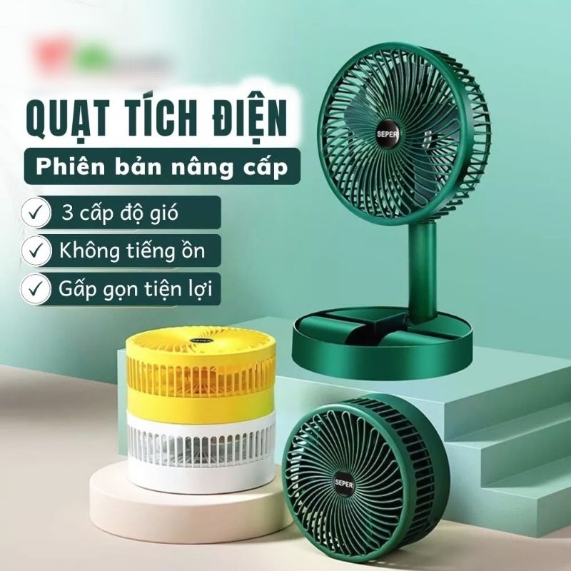 Quạt Super Tích Điện Để Bàn Mini Gấp Gọn Tiện Dụng 3 Cấp Độ Gió Siêu Bền Cáp Sạc USB Tiện Lợi