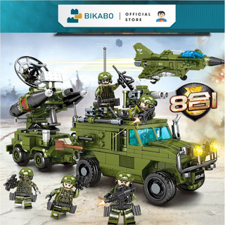 Mô hình lắp ráp xe quân sự kéo pháo 8in1, đồ chơi lắp ghép tank kéo pháo chiến đấu, BIKABO