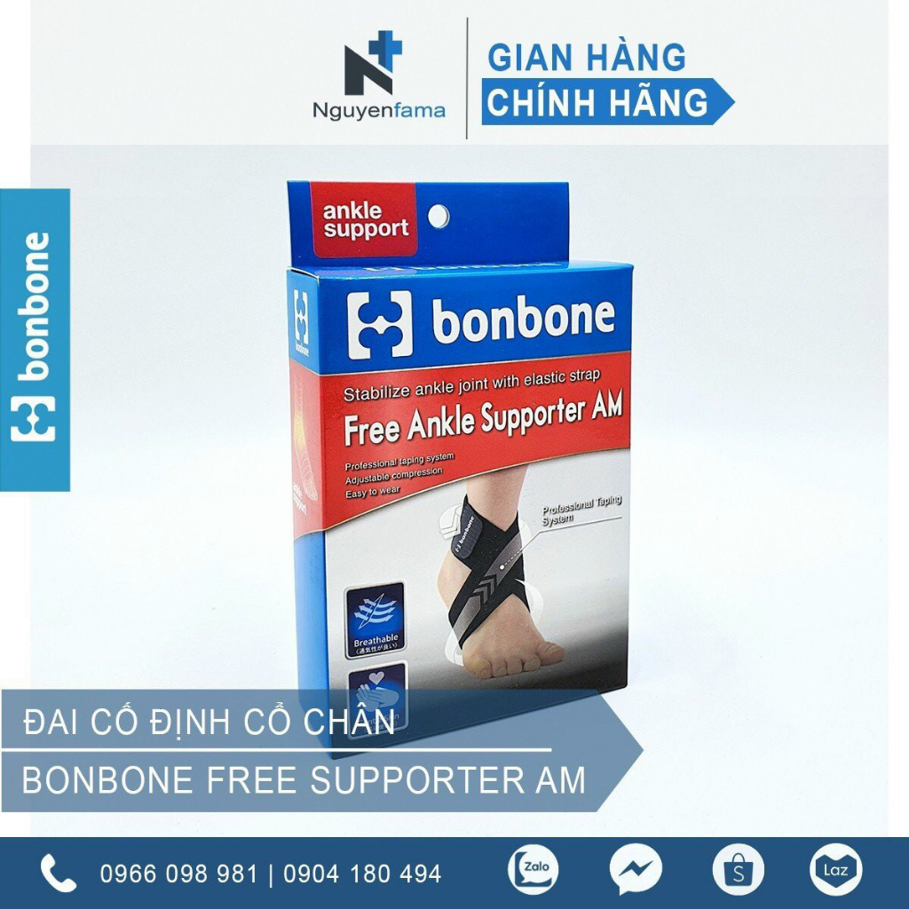 Đai cố định cổ chân Bonbone Free Supporter AM - Nhật Bản ( màu Đen)