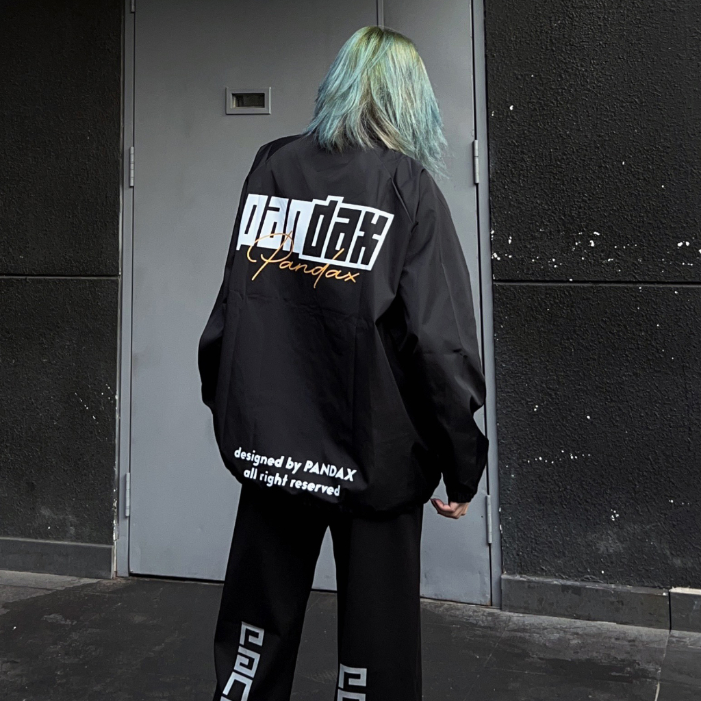 Áo khoác dù nam nữ pandax big logo , áo khoác gió local brand unisex , jacket form rộng size us cổ cao zip 2 lớp