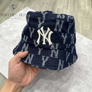 Mũ bucket mlb monogram jacquard ny – denim hàng chính hãng, ảnh shop tự chụp 100% | code: 3ahtmd21n-50bls
