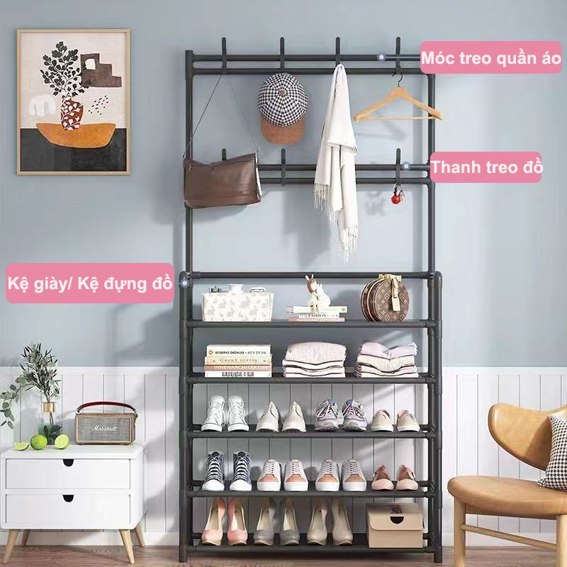 💗FREESHIP💗Giá kệ 4 TẦNG HÀNG XỊN để giày dép đa năng thông minh ACHADINHOS có móc treo quần áo và vật dụng khác