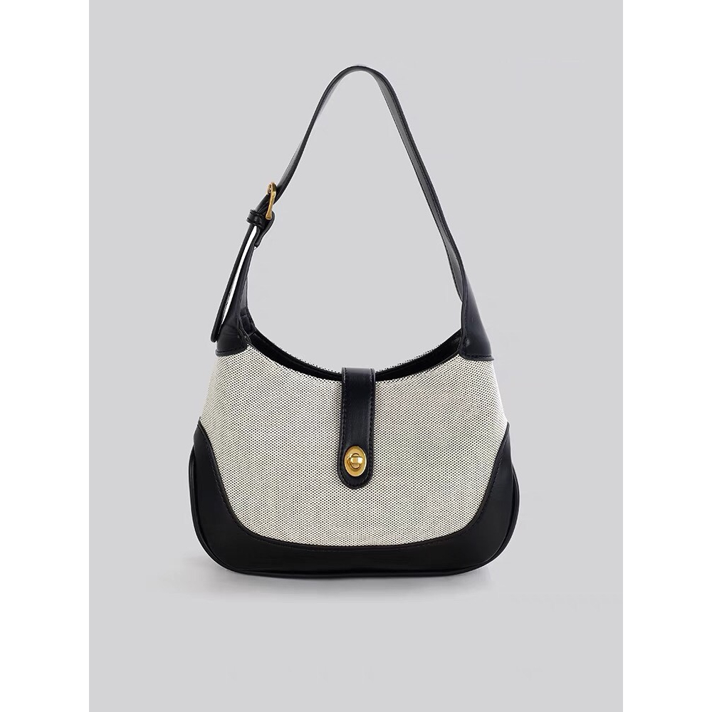 Túi xách nữ đeo vai kẹp nách Ceelyn vải canvas khâu tương phản retro thời thượng mẫu mới 2023 size 26 DT105