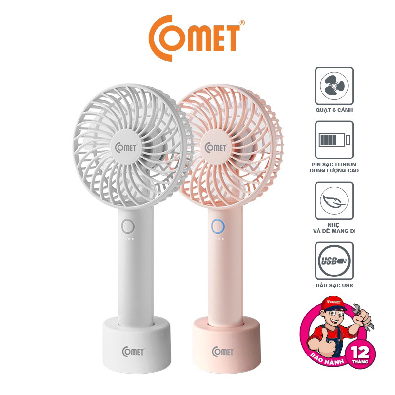 Quạt Sạc Tích Điện Cầm Tay Cao Cấp Comet CRF1004, 6 Cánh Có Đế Rời Hàng Chính Hãng