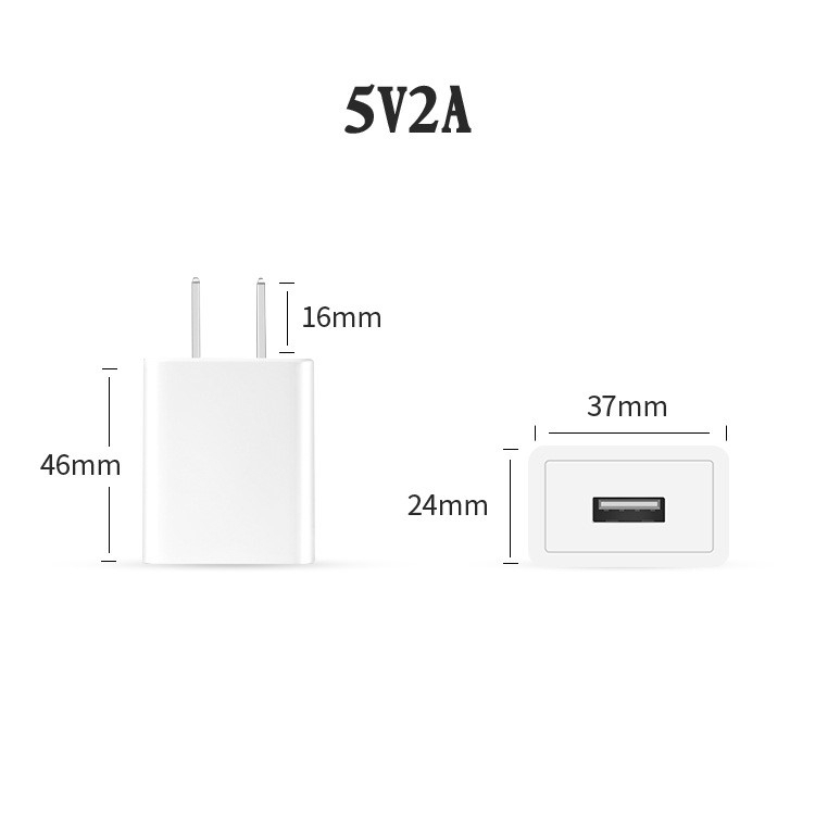 Củ Sạc Nhanh 2A cho điện thoại Smartphone - Củ sạc điện thoại đầu ra USB, sạc nhanh, an toàn, chống chai pin, dây cáp
