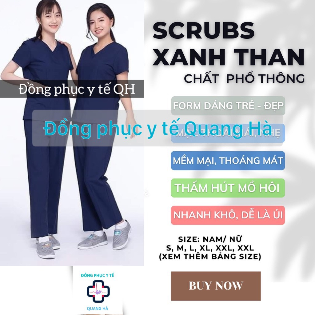 Bộ Scrubs vải cotton hàn lạnh - bác sĩ, blouse cổ tim, đồng phục điều dưỡng, spa, thẩm mỹ viện, dược sĩ