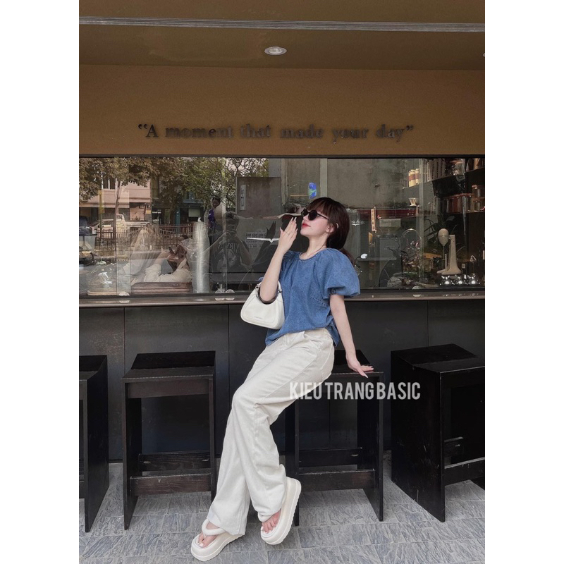 ANU456 - ÁO BÒ DENIM XANH CỔ U HỞ LƯNG