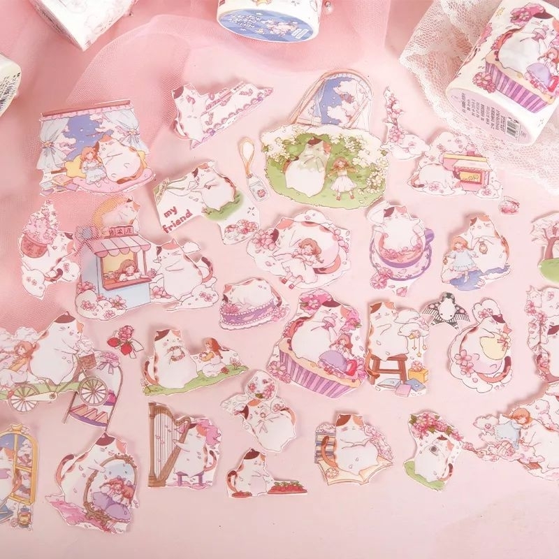 Chiết washi tape mèo và bé gái dễ thương