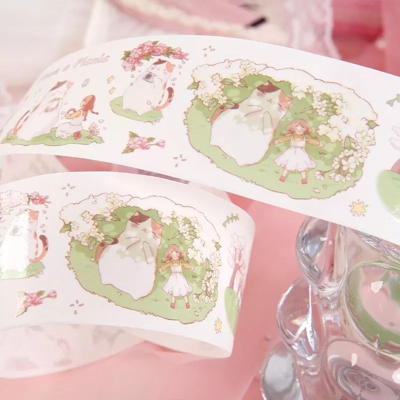 Chiết washi tape mèo và bé gái dễ thương