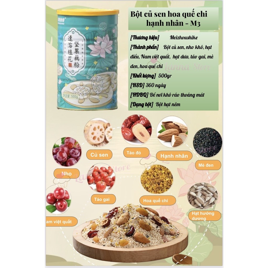 Bột Củ Sen Mix Hạt Hoa Chi Quế M3, Ngũ Cốc Giảm Cân, Ăn Kiêng, Eat Clean Healthy Dưỡng Nhan hiệu Meizhoushike